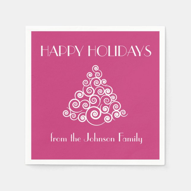 Modern Pink Happy Holidays Christmas  Napkin (Front)
