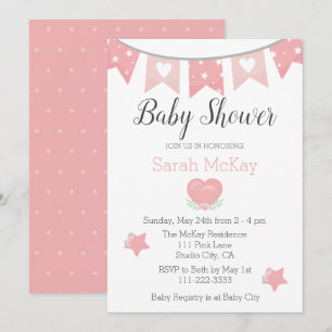 Modern Pink Heart Baby Girl Baby Shower Invitation