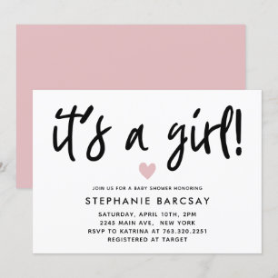 Modern Pink Heart Baby Shower Invitation
