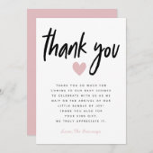 Modern Pink Heart Baby Shower Thank You Card (Front/Back)