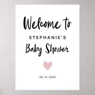 Modern Pink Heart Baby Shower Welcome Sign