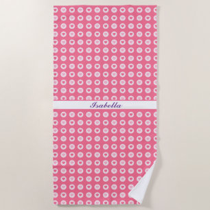 Modern Pink Heart Love Collection Beach Towel
