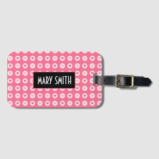 Modern Pink Heart Love Collection Luggage Tag (Front Horizontal)