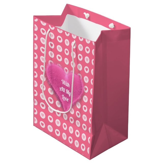 Modern Pink Heart Love Collection Medium Gift Bag (Front Angled)