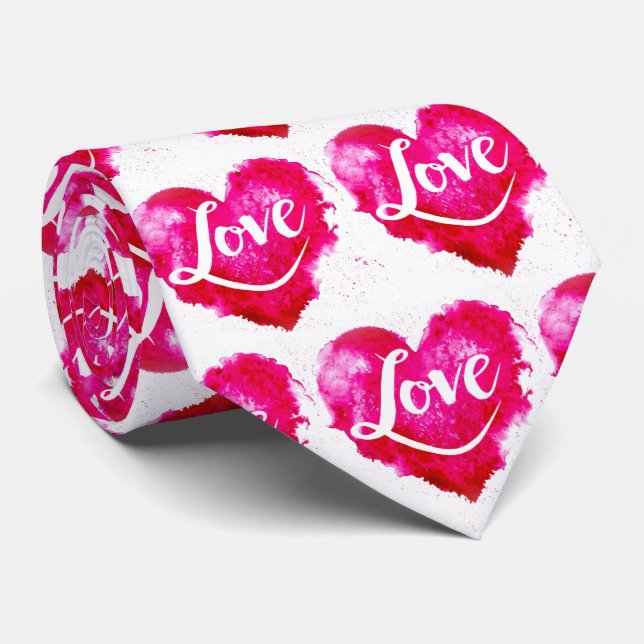 Modern Pink Heart & Love Typography Tie (Rolled)