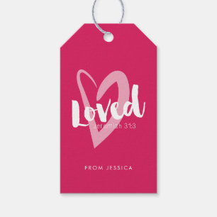 Modern Pink Heart Loved Scripture Gift Tags