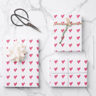 Modern Pink Heart Pattern Hand drawn Wrapping Paper Sheet