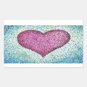 Modern Pink Heart Pointillism Rectangular Sticker