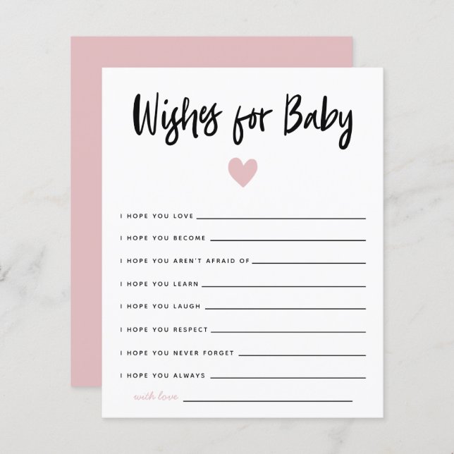 Modern Pink Heart Shower Wishes for Baby  (Front/Back)