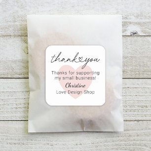 Modern Pink Heart Thanks Small Business Square Sticker