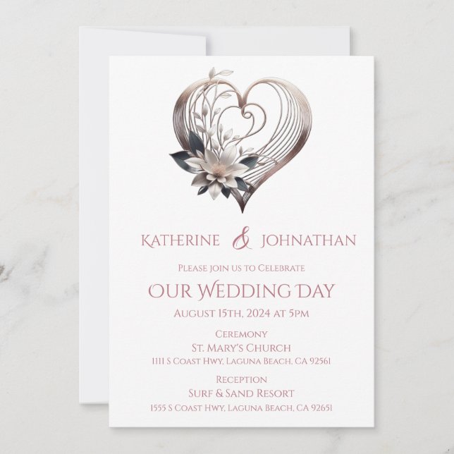 Modern Pink Heart Wedding Invitation (Front)