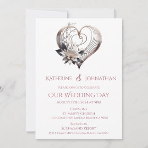 Modern Pink Heart Wedding Invitation