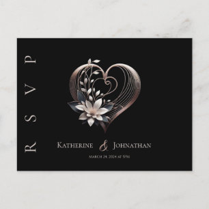 Modern Pink Heart with Flowers-RSVP-Wedding- Postcard