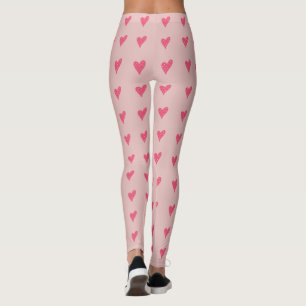 Modern Pink Heart with White Dots Pattern Leggings