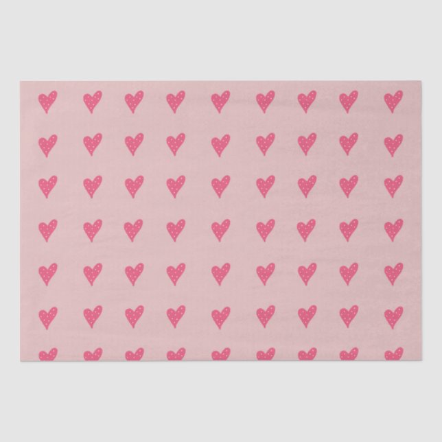 Modern Pink Heart with White Dots Pattern  Tissue Paper (Front)