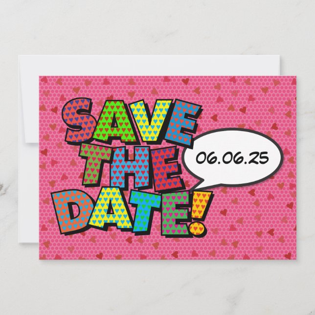 Modern Pink Hearts Confetti Wedding Save The Date (Front)