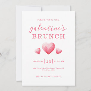 Modern Pink Hearts Galentine's Day Brunch Invitation