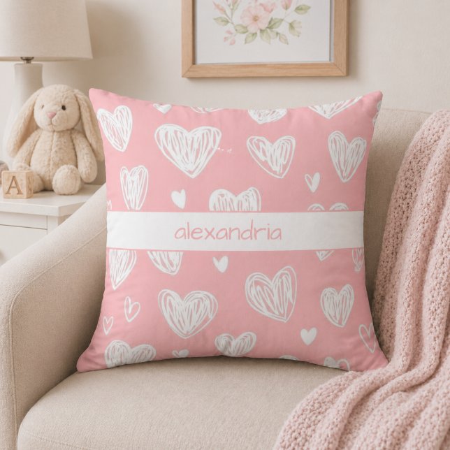 Modern Pink Hearts Monogram  Cushion (Creator Uploaded)