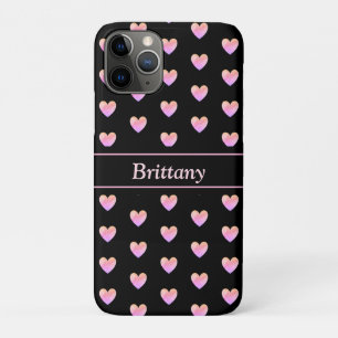 Modern Pink Hearts on Black iPhone 11 Pro Case