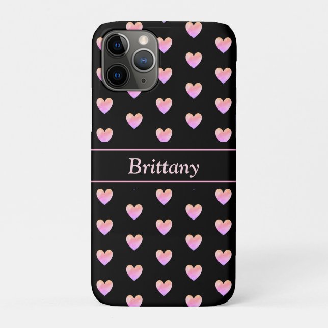 Modern Pink Hearts on Black Case-Mate iPhone Case (Back)