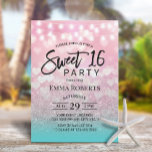 Modern Pink Hearts Teal Silver Ombre Sweet 16 Invitation<br><div class="desc">Modern Pink Hearts Teal Silver Ombre Sweet 16 Invitations.</div>