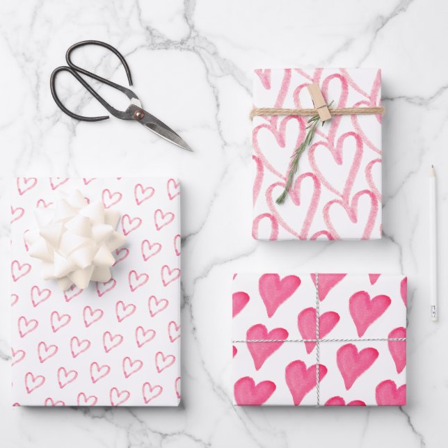 Modern Pink Hearts Valentines Day Wrapping Paper S (Front)
