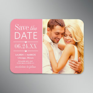 Modern Pink Hearts Wedding Photo Save the Date Magnet