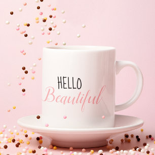 Modern Pink Hello Beautiful Quote Mug