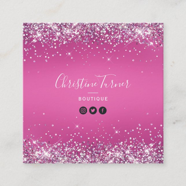 Modern pink holo square business card (Front)