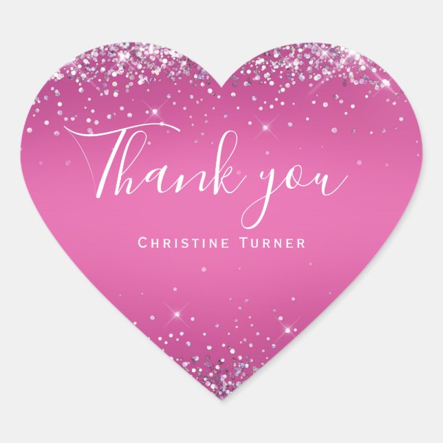 Modern pink holo Thank you Heart Sticker (Front)