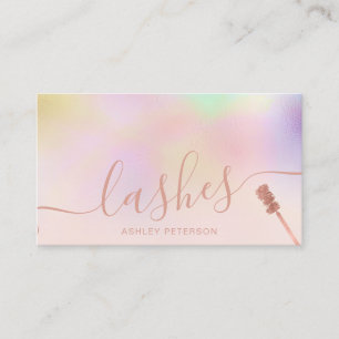 Modern pink holographic lashes brush pink business card