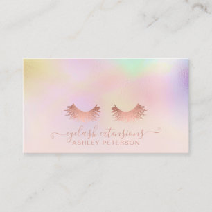 Modern pink holographic ombre blush pink eyelash business card