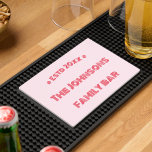 Modern Pink Home Family Whiskey Tiki Coffee Grill Bar Mat<br><div class="desc">Create your own custom, personalised, modern elegant design dark pink calligraphy typography script font monogrammed on light baby pink background, chic stylish cool classy, durable moulded PVC, Bar and Grill Mat, featuring a slotted surface to effectively capture spilled drinks. Simply type in your family name / bar name / restaurant...</div>