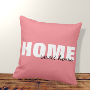 Modern Pink Home Sweet Home Typography Design Cushion