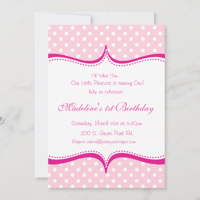 Modern Pink Hot Pink Polka dot Princess Invitation (Front)