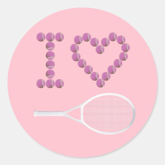 Modern Pink I Love Tennis  Classic Round Sticker (Front)