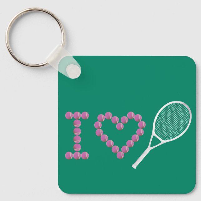 Modern Pink I Love Tennis Green Key Ring (Front)