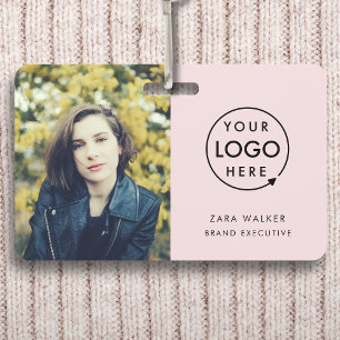 Modern Pink ID Card   Logo Photo Business Staff ID Badge