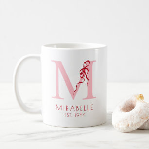 Modern Pink Initial Chic Red Bow Girly Monogram Coffee Mug