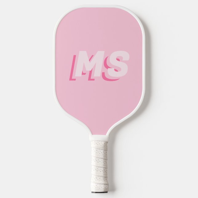 Modern Pink Initial Monogram Pickleball Paddle (Front)