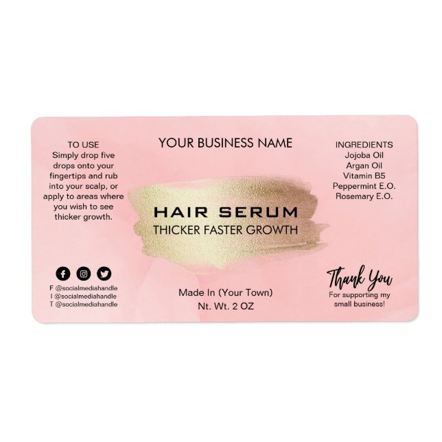 Modern Pink Ink Hair Serum Labels (Front)