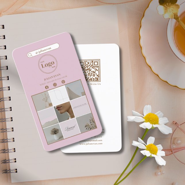 Modern Pink Instagram Photo Collage Business Card (Modern Pink Instagram Photo Collage Business Card)
