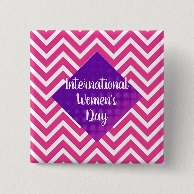 Modern Pink International Womens Day Pin Button (Front)