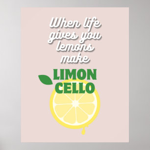 Modern Pink Italian Lemon Limoncello Kitchen Bar Poster
