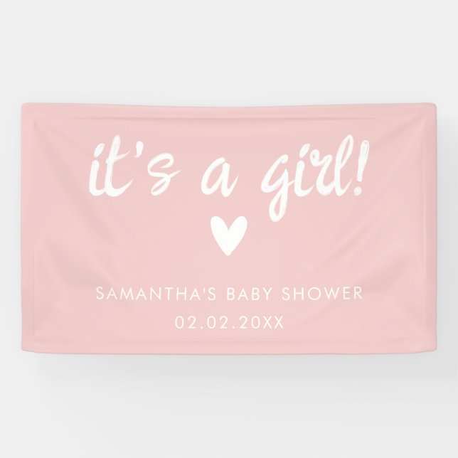 Modern Pink it's a girl Baby Shower Banner (Horizontal)