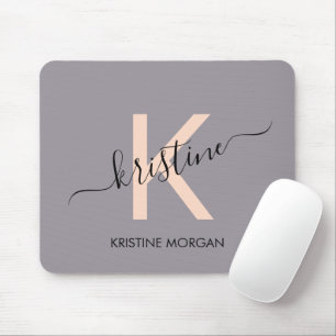 Modern pink lavender script monogram name mouse mat