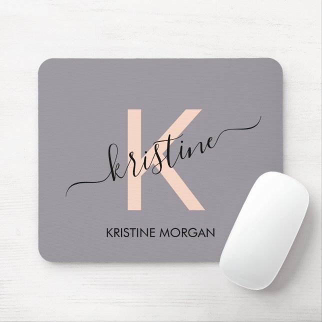 Modern pink lavender script monogram name mouse mat (With Mouse)