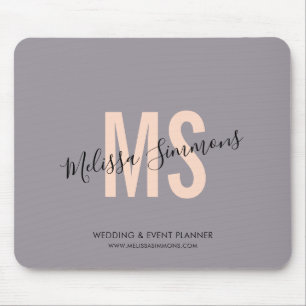 Modern pink lavender script monogram name mouse mat