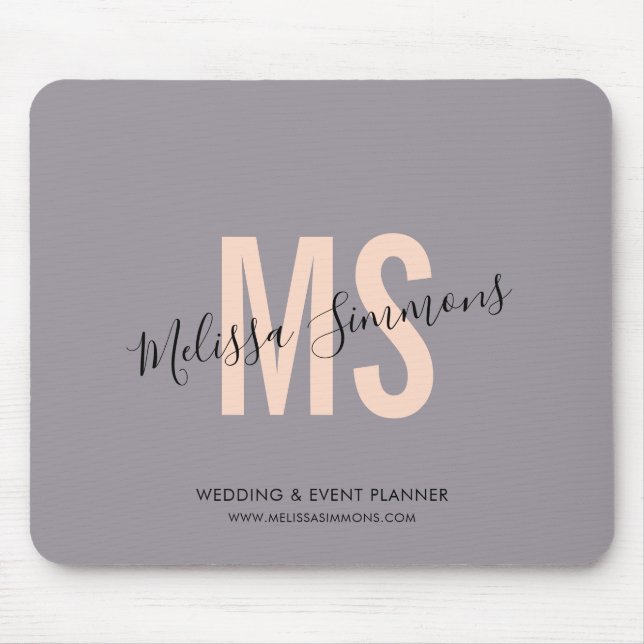 Modern pink lavender script monogram name mouse mat (Front)