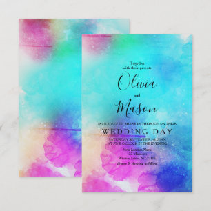 Modern Pink Leaf Watercolor Wedding Invitation